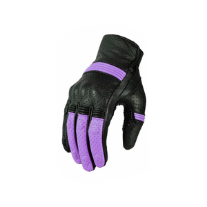 ถุงมือขี่มอเตอร์ไซค์หนังแท้สำหรับผู้หญิง แบบเจาะรู สีดำม่วง - Product Image 3