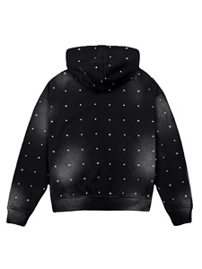 Sudadera con capucha bordada con cara de sol, Jersey desgastado lavado con ácido de diseño personalizado con diamantes de imitación OEM ODM, sudadera con capucha de moda - Product Image 6
