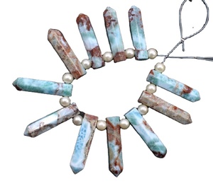 High Quality Natural Larimar Gemstone 11 Pieces Faceted One-Point Pencil Semiprecious Stones <b>Blue</b> Briolette Beads 1 Strand - Product Image 1