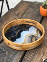 Plateau de service rond Plateau en bois d'acacia avec poignées pour servir des aliments marron avec personnaliser la taille de l'Inde