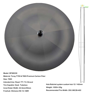 Roues à disque en carbone super légères DFS de 30mm de large 700C Track/Triathlon/TT Bike, <span class=keywords><strong>roue</strong></span> en carbone à disque à moyeu à cliquet - Product Image 2