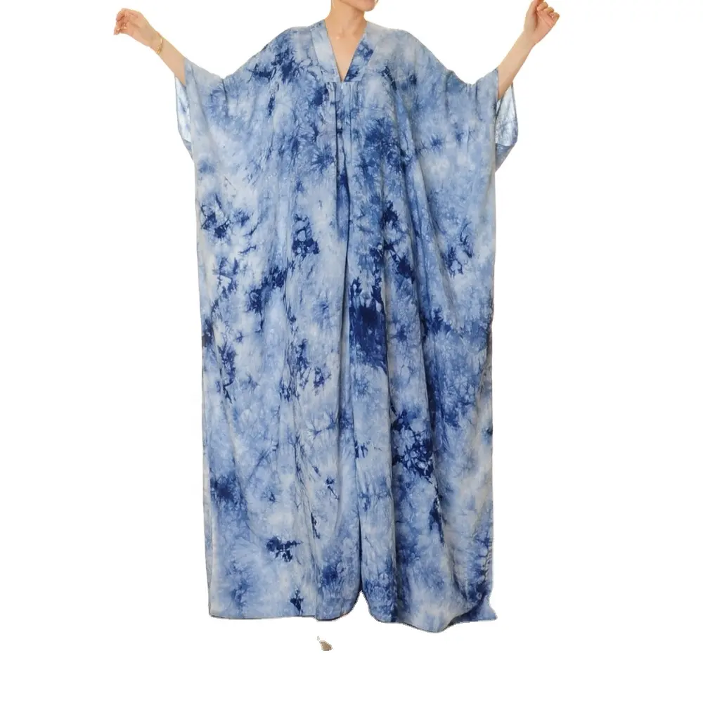 Abito caftano estivo Zip anteriore blu Tie Dye Plus Size Kimono caftano donna Hippie Boho Dress abito oversize