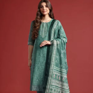 Mujeres Indie Prints poliéster Kurta con pantalones y Dupatta indio Pakistán Salwar kameez - Product Image 1