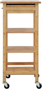 Natural Bamboo <b>Kitchen</b> Trolley Cart on Wheels <b>Mobile</b> Wooden Serving <b>Island</b> Storage Shelves Utility Rack Engraved Wood Design - Product Image 2