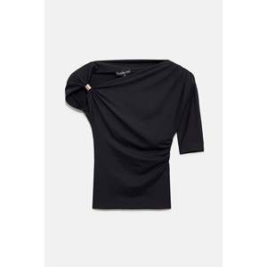 T-shirt décontracté pour femme, lisse, avec accessoire métallique, en coton respirant, taille unique XS XXS, coupe courte, ample - Product Image 6