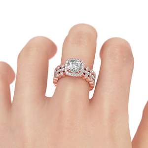 Ensemble de bagues de fiançailles Jeulia en argent sterling à coupe halo, 3 pièces - Product Image 4