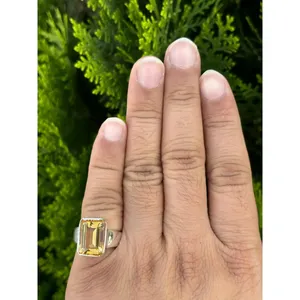925 <b>Silver</b> Emerald Cut Citrine Cluster <b>Ring</b> Radiant Cut Ruby Everyday Wear <b>Statement</b> <b>Ring</b> Rhodium Plated - Product Image 4