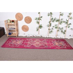 Tapis Vintage Turc Écologique Latex Support Bohème Rose et Orange Laine 9x12 Rectangle Patchwork Design pour Salle à Manger-Nouveau - Product Image 2