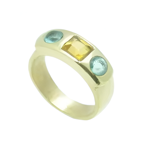 แหวนพลอยซิทรีนสีฟ้าบุษราคัมแหวนเงินแท้925แหวนชุบทองสไตล์คลาสสิกแหวนแฟชั่นสำหรับงานแต่งงานของขวัญ - Product Image 1