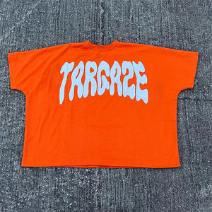 <b>Men</b> Custom Streetwear <b>Cropped</b> Boxy Graphic T Shirt Screen Printing Drop Shoulder 100% Cotton Heavyweight T-shirts for <b>Men</b> - Product Image 2