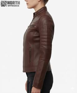 Chaqueta de cuero con cremallera delgada de Color sólido para mujer de otoño e invierno, chaqueta de moda, chaquetas de cuero con cuello levantado, cuero personalizado - Product Image 6