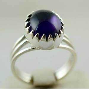 Navya Craft 925 Sterling Silver Handmade <b>Statement</b> <b>Ring</b> Amethyst Oval Bezel Setting Rhodium Fine Platinum for Everyday Wear - Product Image 5