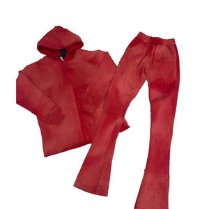 2025 pantalones acampanados lavados con ácido Unisex, sudaderas con capucha de lana de secado rápido, chándal con dobladillo crudo, logotipo impreso transpirable para hombres, conjuntos de invierno - Product Image 5