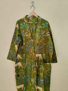 Robe Kimono Longue à Manches Longues à Col en V à Imprimé Jungle pour Femmes 100% Coton Casual Luxe - Product Image 2