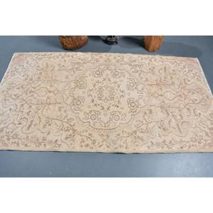 Alfombra turca Vintage Beige 3,9 X 7.2ft Lana hecha a mano con diseño de retazos Respaldo de látex para cabecera Rectángulo Pasillo Patrón - Product Image 3