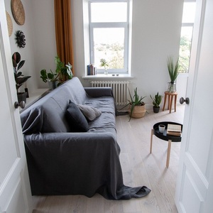 Rustic Boho Chic Natural Linen <b>Sofa</b> <b>Slipcover</b> Chic Bohemian Coverlet <b>for</b> Bedroom with Washable Linen Chic Bohemian Look - Product Image 2