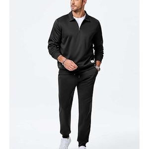 Chándal para hombre, chándal deportivo para correr, trajes cómodos, pantalones atléticos informales, chaqueta con cremallera completa, chándal de 2 piezas con cremallera 1/4 - Product Image 2