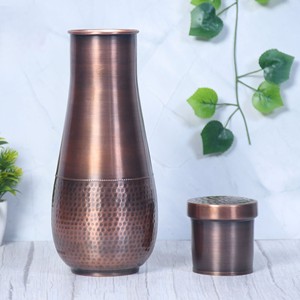 Botella de agua de dormitorio oxidada oscura de cobre de diseño martillado de aspecto antiguo con artículo de regalo de vidrio Drinkware Home Restaurant - Product Image 3