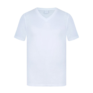 Camiseta con cuello en V para mujer, camiseta en blanco informal de algodón suave de tela al por mayor para todos los días - Product Image 1