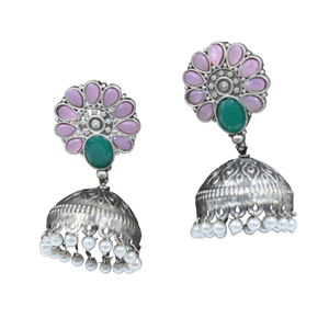 Mejor Venta de plata de calidad superior Look Alike Stone Beads Stud Jhumka Pendiente Joyería de diseño de moda para niñas y mujeres - Product Image 2