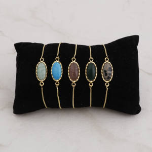 Ovale Turquoise Réglable Unisexe Dainty Naturel Gemme Ton Or Plaqué Laiton Bracelet Bijoux En Gros - Product Image 4