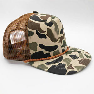 Gorra de béisbol de malla de 5 paneles con visera semicurva y camuflaje, con cuerda, al por mayor, protección solar, ajustable, estilo camionero, rendimiento y moda - Product Image 3