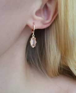 Rose Quartz Charm <b>Huggie</b> <b>Hoop</b> 925 <b>Silver</b> Gold Plated Earrings Vintage Style Earrings Gift for Her Quartz Earrings - Product Image 6