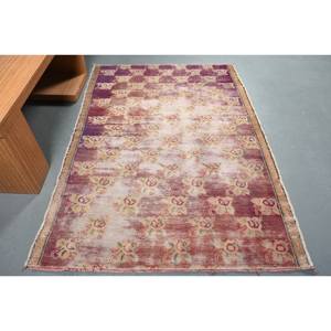 Vintage 4.5x6.3ft Purple Beige Wool <b>Rug</b> Classic <b>Large</b> Area Turkish Rectangle Hallway Pattern for <b>Bedroom</b> with Latex Backing - Product Image 1