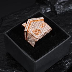 Bague trap house en argent 925 pour homme, sertie de moissanite, bijoux hip hop, testeur de diamant positif, design personnalisé - Product Image 2