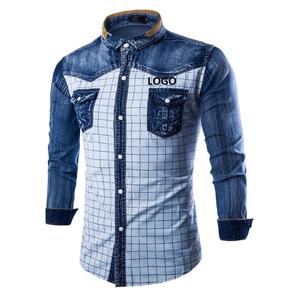 Alta calidad nueva moda Jeans camisa franela hombres algodón Stand Collar Denim impreso camisa para hombres diseñador marca camisas para hombres - Product Image 1