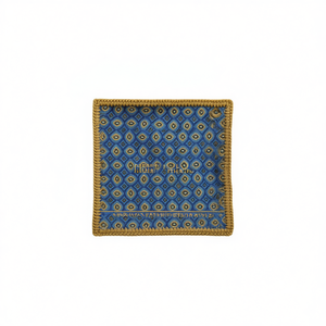 Blue and Golden Geometric Handmade Knitted <b>Edge</b> Signature Border Handkerchief Elegant Dining Pocket <b>Square</b> for Blazers Suits - Product Image 3