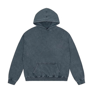 เสื้อฮู้ดดี้สตรีทแวร์ฤดูหนาวคุณภาพสูง โลโก้สั่งทำ ผ้าฟลีซ 100% คอตตอน ทรงวินเทจ สองชั้น ล้างสีแบบแอซิดวอช กระเป๋าแบบดิสเทรส อะโกะ - Product Image 1