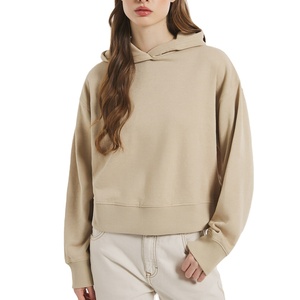 Sweat-shirt à capuche court pour femme, pull uni à capuche, logo personnalisé, OEM ODM, fournisseur de vêtements en gros - Product Image 1