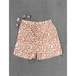 กางเกงขาสั้นผ้าฝ้ายพิมพ์ลายบล็อก 100% - ไซส์เล็ก เอวกลาง ระบายอากาศได้ดี พร้อมลวดลายตกแต่ง - Product Image 1