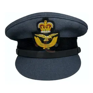 Fabricante azul escuro ou preto Cap Peaked para Air Commodore OEM Hat Peaks Bullion Embroidery Cap Badge Eagle Crown Logo Patch