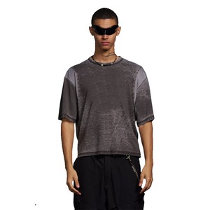 Dernière technique de lavage de pigments T-shirt vintage surdimensionné pour hommes en détresse T-shirt décontracté à col rond Hip Hop décontracté avec logo personnalisé - Product Image 1