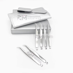 RMI Custom Made Heart Design Silver Stainless Steel Anti-Magnetic Serrated Tip 12cm Eyelash Extension Tweezers <b>Plain</b> Grip Pouch - Product Image 4