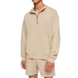 Venta caliente personalizado sudaderas con capucha de algodón Terry en blanco corto conjunto gota hombro media cremallera sudaderas con capucha para hombres - Product Image 1