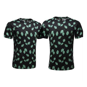 OEM Men's Black Short Sleeve T-Shirt With Green <b>Leaf</b> Print O-Neck Casual Regular Fit Breathable Knitted Polyester Summer Wear - Product Image 6