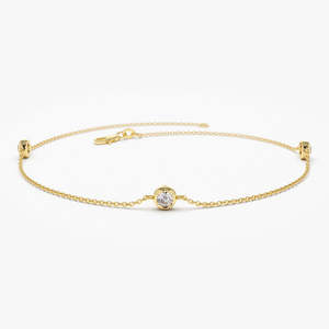 Bracelet en or massif 14K 3 pierres 0.30ctw 3mm sertissage de lunette en diamant mignon pour les filles solitaires attrayantes pour les mariages religieux - Product Image 1