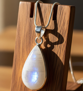 Pendentif en argent sterling 925 en forme de goutte de style bohème avec pierres de cristal de guérison en pierre de lune bleue naturelle 18K cadeau pour le bouddhisme - Product Image 5