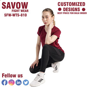 T-shirts à col en V de mode d'été écologiques pour femmes OEM T-shirts d'entraînement promotionnels à manches à volants Design uni - Product Image 3