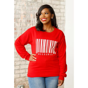 Red Delta Barcode Chenille <b>Crewneck</b> Sweatshirt Premium Fleece Sorority Apparel Greek DST Women Greek Sweatshirts OEM Service - Product Image 1