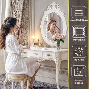 Miroir mural avec cadre en MDF pour salle de bain, design orné, forme ovale, décoration murale vintage pour salle de bain, chambre à coucher - Product Image 3