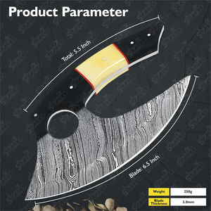 Cuchillo Ulu de acero de Damasco hecho a mano con mango de cuerno, cuchillo de cocina de Chef cortador de Pizza único, regalo perfecto de aniversario o cumpleaños - Product Image 3