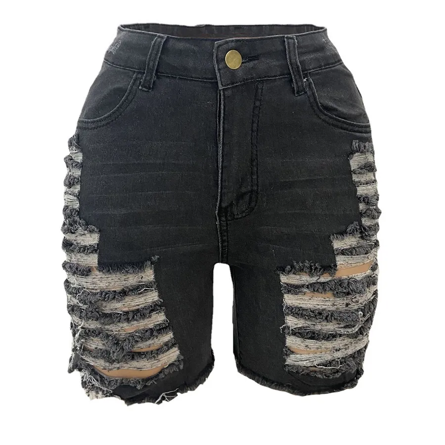 2023 New Summer Hot Hole Women pantaloncini di Jeans tasche per balle Jeans corti in cotone strappato grezzo sfilacciato ad alta elasticità per le donne