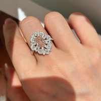 Bague de déclaration de luxe en or 18 carats avec diamant rose de laboratoire taille émeraude et halo floral, certifiée IGI, plaqué or 14 carats, bijoux personnalisés pour soirée