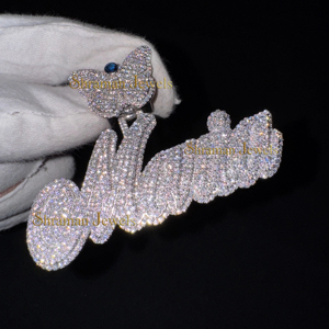 Hip Hop para hombre 925 Plata sólida Iced personalizado Bling nombre collar mariposa Bail VVS Moissanite diamante gran colgante regalo niños - Product Image 1