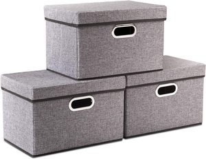 Linen <b>Fabric</b> Foldable Storage Boxes Organizer Containers <b>Baskets</b> Cube with Cover for Home Bedroom Closet Office Nursery OEM - Product Image 1