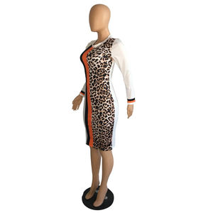 Robe décontractée une pièce pour femme PB8435 à imprimé léopard, manches longues bouffantes, fentes, taille naturelle respirante, idéale pour les journées et les vacances - Product Image 5